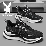花花公子（PLAYBOY）男鞋2026春秋季新款透氣老爹鞋男士休閑鞋子男款網(wǎng)面運動(dòng)跑步鞋男 黑色 PLHH105 40