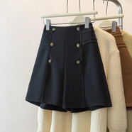 啄木鳥(niǎo)（TUCANO）大碼配靴子毛呢短褲女2025新款冬季外穿胖mm高腰遮肉a字闊腿褲子 黑色垂感窄版/梨形身材穿搭/微胖女生/寬/松/小今年流 L 建議100-118斤