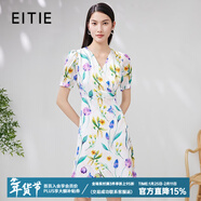 愛(ài)特愛(ài)（EITIE）氣質(zhì)收腰V領(lǐng)桑蠶絲連衣裙修身顯瘦大花夏季新款真絲裙7007756 柔紫色98 L 165