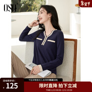 歐莎（OSA）白色長(cháng)袖V領(lǐng)輕薄針織衫女裝2025秋新款小香風(fēng)上衣內搭女可外穿 寶藍色E S