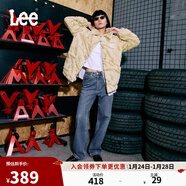 Lee中藍色水洗428懶懶褲高腰女顯瘦寬腿牛仔褲潮流