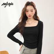 MJ STYLE正肩長(cháng)袖t恤女2026年春夏新款腰部收褶修身顯瘦設計感百搭上衣