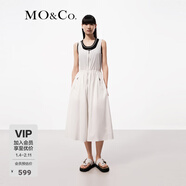 MO&Co.連衣裙夏機能風(fēng)金屬拉鏈開(kāi)襟U領(lǐng)高腰抽繩寬松量感A字裙摩安珂 本白色 S 160