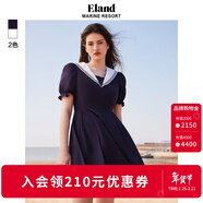 ELAND衣戀連衣裙撞色海軍領(lǐng)A字裙泡泡袖收腰學(xué)院風(fēng)夏季 藏青色(59)Navy M 165