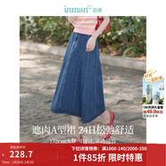 茵曼（INMAN）100%純棉法式牛仔半身裙2026夏女裝新款氣質(zhì)顯瘦中高腰A字裙子 牛仔藍 M