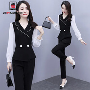 AEMAPE休閑褲女套裝2026春秋季時(shí)尚氣質(zhì)上班職業(yè)洋氣顯瘦西裝褲女裝褲子 黑色 2XL
