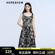 紅袖（hopeshow）2025夏季新款女裝 花卉印花拼接無(wú)袖方領(lǐng)中長(cháng)連衣裙 黑白花601 2XL