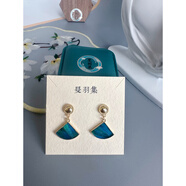 恒久葉仿點(diǎn)翠孔雀羽耳環(huán)S925銀針中國風(fēng)簡(jiǎn)約百搭 孔雀毛扇形耳環(huán)