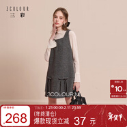 三彩【綿羊毛】2025冬季新款方領(lǐng)蝴蝶結毛呢連衣裙無(wú)袖背心裙M