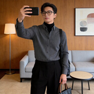 花花公子（PLAYBOY）男裝商務(wù)休閑條紋長(cháng)袖襯衫男2026春秋季免燙純色襯衣男 黑色 38