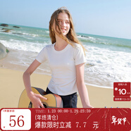 三彩2025秋款純色T恤修身正肩短袖鏤空綁帶短款上衣M 珍珠白 S 155/80A