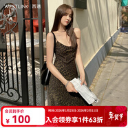 西遇HK豹紋V領(lǐng)甜辣吊帶連衣裙女新款純欲收腰修身短裙 豹紋色 S