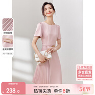 尚都比拉設計感拼接連衣裙夏季高級感氣質(zhì)百褶裙小個(gè)子中長(cháng)裙子 粉陶色 L