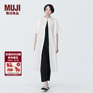 MUJI女式 涼感 平紋立領(lǐng)短袖連衣裙 裙子長(cháng)裙襯衫裙開(kāi)衫外搭純棉 白色 S (155/80A)