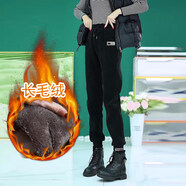 歐洲棉天鵝絨羊毛襯里加厚運動(dòng)褲婦女修身高腰休閑褲寬松秋冬褲運 黑色【長(cháng)】 S (80斤-95斤)