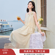 香影藍色海邊連衣裙女無(wú)袖2025夏裝新款不規則荷葉邊航海系沙灘裙 鷺白 L 165/88A/110-125斤