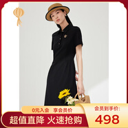 敦奴夏季新款polo短袖中長(cháng)款連衣裙休閑運動(dòng)風(fēng)小黑裙 正黑色 M