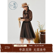 紫涵毛織宮廷風(fēng)紐扣背心+收腰拼接網(wǎng)紗連衣裙兩件裝冬季 咖色 S