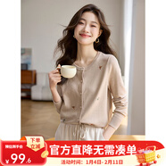 熙世界（sllsky）法式重工繡花針織開(kāi)衫2025春季新款休閑寬松小個(gè)子短外套 奶茶色 L