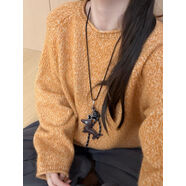 兔毛線(xiàn)拉毛毛衣女2025秋季新款中長(cháng)款套頭打底織衫韓版 橘色 均碼 均碼