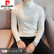 皮爾卡丹（pierre cardin）男士毛衣半高領(lǐng)春秋加絨短袖針織衫男緊身中領(lǐng)線(xiàn)衣T恤修身打底衫 白色（高*領(lǐng)） M (90-110斤)