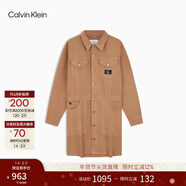 Calvin KleinJeans春秋女士美式復古經(jīng)典布標ck純棉鉚釘排扣翻領(lǐng)牛仔連衣裙 1A4-卡其色 M