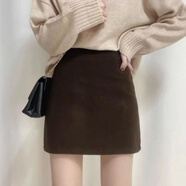 花花公子（PLAYBOY）裙子女冬季2026新款半身裙毛呢黑色西裝短裙美拉德2026高腰腰包臀 咖啡色自帶安全褲 S 建議90-100斤