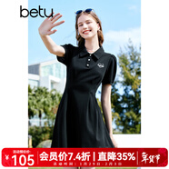 百圖betu女裝夏新款連衣裙時(shí)髦肌理收腰荷葉邊連衣裙女2303T95 黑色 L