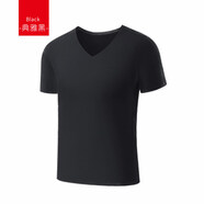 紅妮（Hongni）男士冰絲莫代爾速乾運動(dòng)短袖內衣打底衫色無(wú)痕隨心裁T恤 黑色 L 170