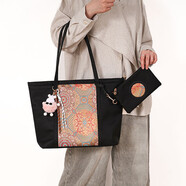 天胤2025秋冬新款女牛津布托 托特包大容量通勤尼龍布包國風(fēng)時(shí)尚大包 黑色加大號(配小包)_送掛件