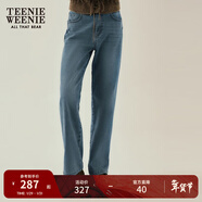 Teenie Weenie小熊女冬裝休閑通勤Q暖絨加絨牛仔褲直筒寬松褲長(cháng)褲 深藍色 XS (155)