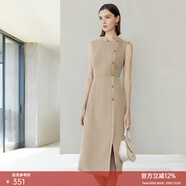 顏域2024新款氣質(zhì)職業(yè)單排扣正裝連衣裙女春款無(wú)袖修身時(shí)尚一步裙 卡其 XXL/44