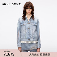 MISS SIXTY2025夏季新款工裝牛仔外套女復古重工釘珠網(wǎng)紗拼接短款 淺藍 L