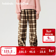 巴拉巴拉balaOne童裝女童加絨直筒兒童褲子2025冬裝新款復古格紋 咖色調00355 150