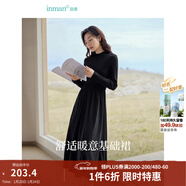 茵曼（INMAN）2025秋冬女裝新款燈芯絨連衣裙新品長(cháng)袖休閑針織禮服中長(cháng)裙子 午夜黑-18348357H1 L
