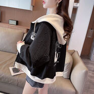 小紅書(shū)韓國連帽運動(dòng)衫寬松撞色短款外套女春秋2025新款薄款小 黑色 M 適合80120斤