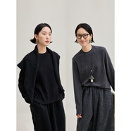 麻霖綿羊毛萊賽爾混紡柔軟親膚垂順可水洗圓領(lǐng)長(cháng)袖T恤打底衫上衣 黑色【主推】 S