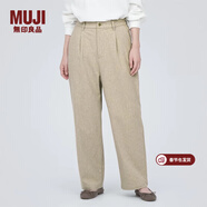 MUJI女式 彈力起毛 抽褶褲 休閑西褲長(cháng)褲子春秋款 BE1P0C3A 淺米色 L (165/70A)