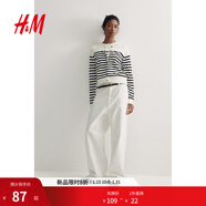 H&M女裝毛針織衫春季慵懶風(fēng)休閑打底衫短款開(kāi)衫薄款外套0579541 白色/黑色條紋 L 170/104