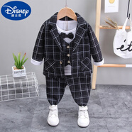 G.DUCKKIDS品牌初秋新品 男童秋裝套裝西裝三件套0-1-2-3-4-5歲中小童男寶寶 條紋灰色 90碼1-2歲(20-25斤)