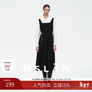 MSLAN明星同款/復古方領(lǐng)小黑裙拼接鏤空背心裙收腰百搭A字連衣裙 烏黑 L