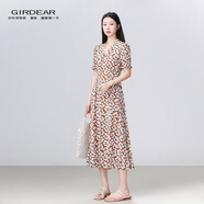 哥弟（GIRDEAR）女裝鳶尾裙子法式茶歇田園風(fēng)收腰顯瘦連衣裙150026 鳶尾棕 鳶尾棕 L (4碼)