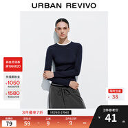 UR2026春季新款女裝休閑簡(jiǎn)約基礎撞色圓領(lǐng)修身T恤UYB450017 墨藍 S
