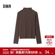 森馬（Semir）長(cháng)袖t恤女短款半高領(lǐng)薄絨輕暖打底衫2024冬新款純色修身抓絨內搭 深咖啡50954 S