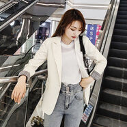 AEMAPE黑色小西裝外套女韓版修身中長(cháng)款上衣2026春秋季新款休閑顯瘦西服 白色長(cháng)袖 S 建議89斤以下