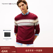 Tommy Hilfiger【柔軟親膚】26春夏新款男女純棉休閑純色圓領(lǐng)打底針織毛衣 【撞色條紋】紅色VLP M （推薦：135-150斤）