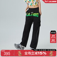 拉拉波波春季新款時(shí)尚撞色字母寬松多口袋運動(dòng)休閑褲女LBCA-WXZC22 黑色 S