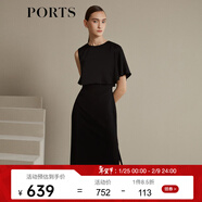PORTS寶姿商場(chǎng)同款 新品女裝優(yōu)雅不對稱(chēng)禮服連衣裙LN9D008BWB009 黑色 XS (2)