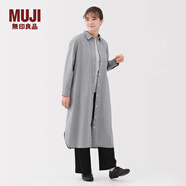 MUJI女式 水洗 平紋 長(cháng)袖襯衫連衣裙 裙子女裝 25年冬季 純棉BC2P3C5A 灰色格紋 M (160/84A)