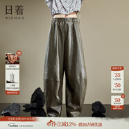 日著(zhù)原創(chuàng  )設計闊腿PU皮褲2024春新款女裝新復古回潮挺括拼接O型休閑褲 凌枝棕 S